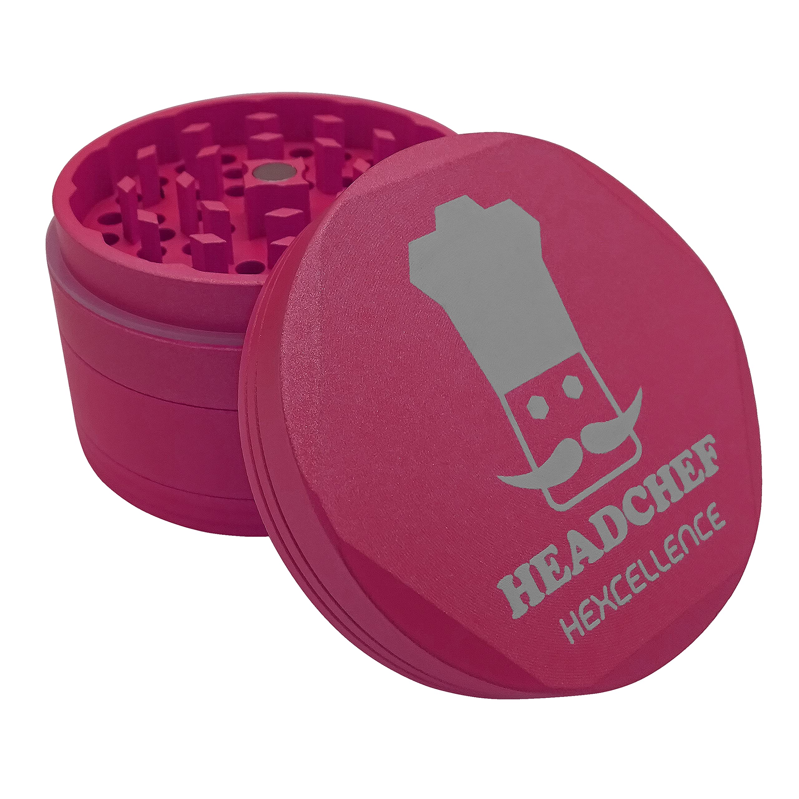 Headchef Hardcore Hexellence Ceramic Non-Stick Coated Metal Herb Grinder, 4 Piece, 62mm (Meltdown Pink)