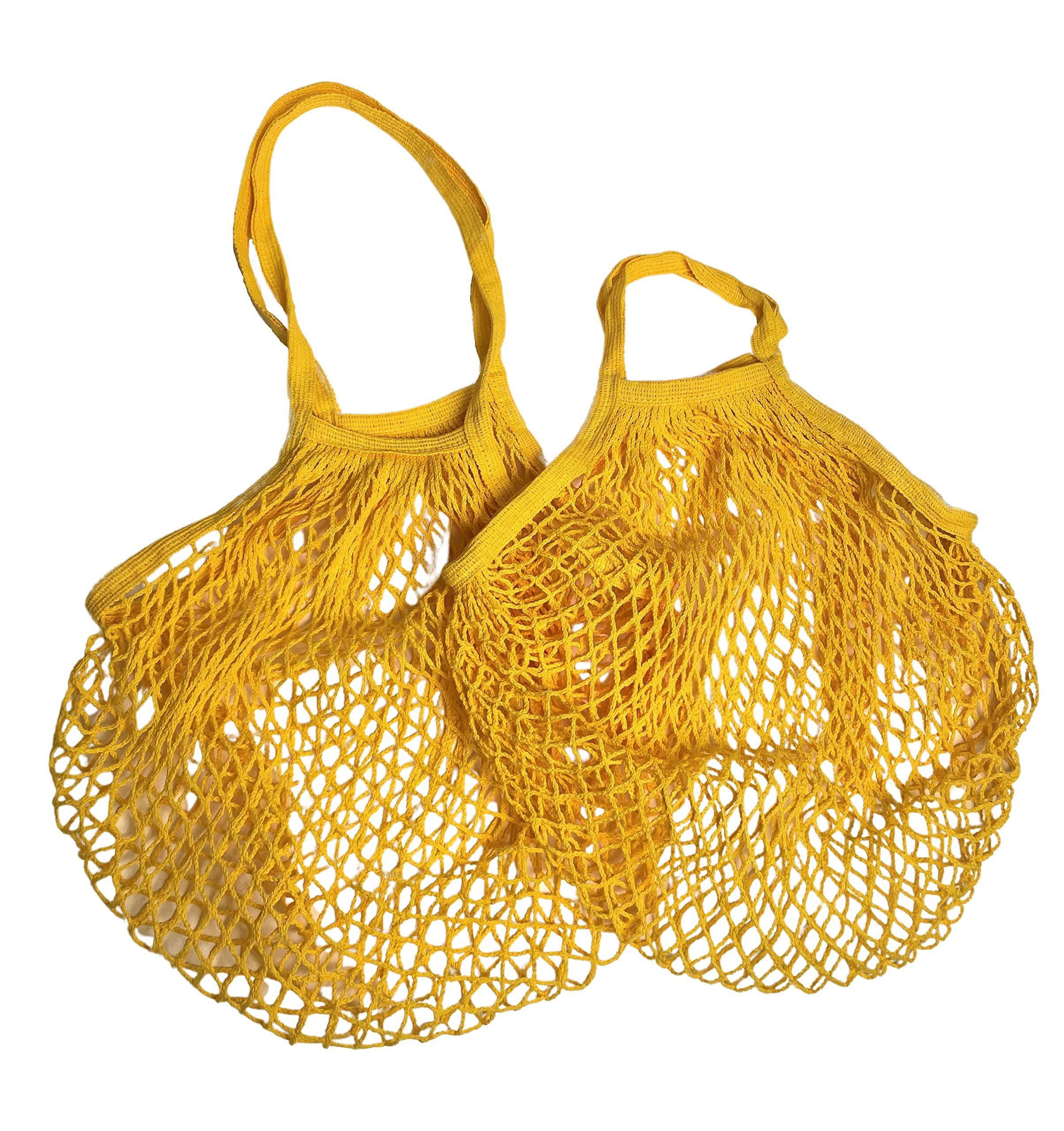 Modo Reusable (2 Pack) String Cotton Net Shopping Bags 1 Short & 1 Long Handle Bag Multipurpose Toys Storage (Yellow) — image 1