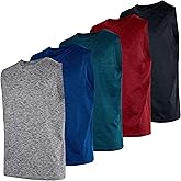 Real Essentials 5 Pack: Boys Dry-Fit Active Athletic Performance Tank Top