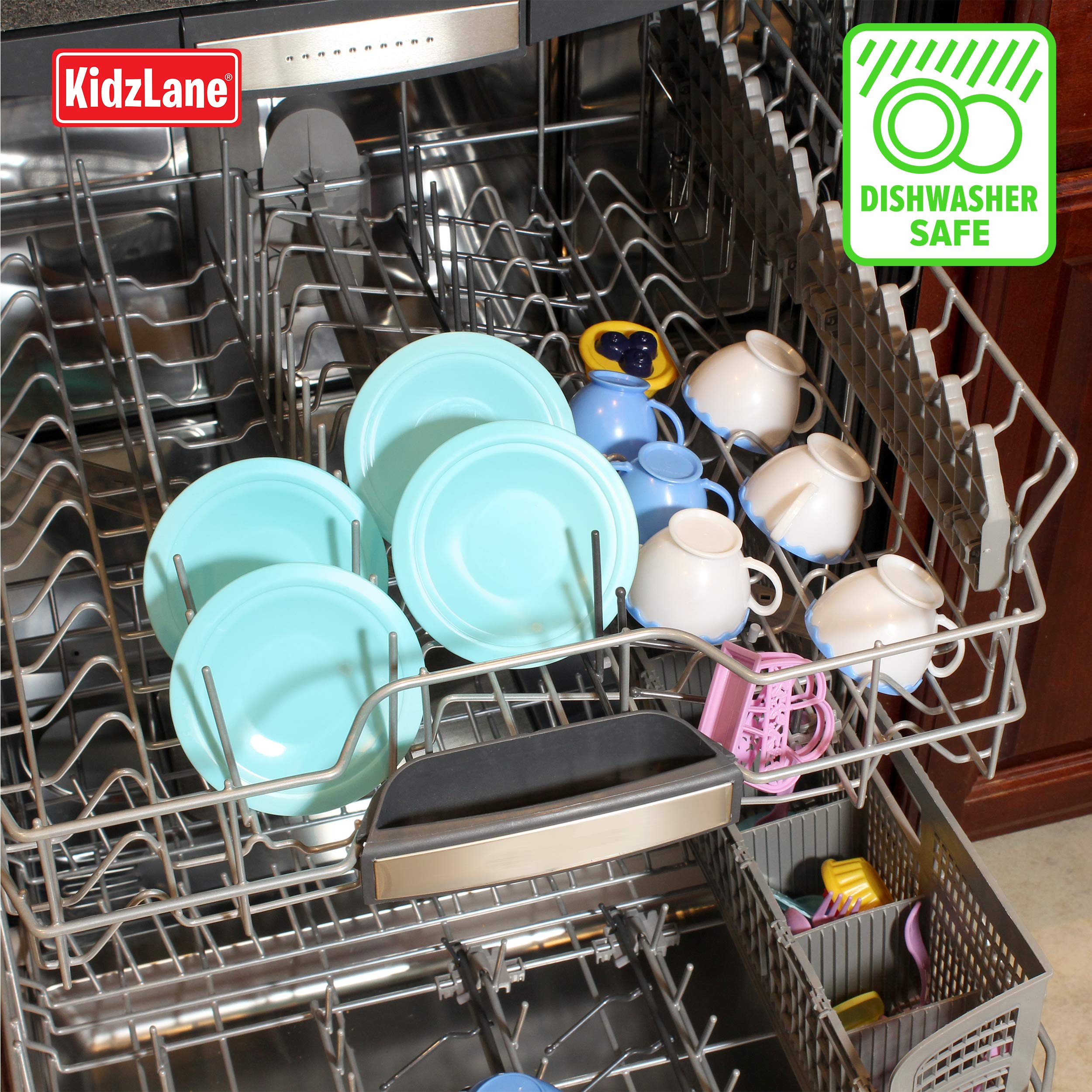 Kidzlane Play Tea Set for Little Girls - Kids Party With Water Activated Color Changing Cups and Cookies - 34 Piece Toy for Girls - Dishwasher Safe Plastic