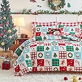 Joyreap 3 Pieces Christmas Duvet Cover Set, Red Green Plaid Holiday Design, Soft Breathable Microfiber for All Season, 1 Duvet Cover and 2 Pillow Shams (Full/Queen, 90x90 inches)