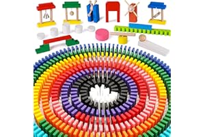 Lewo 1000 PCS Dominoes Set for Kids Wooden Building Blocks Bulk Dominoes Racing Tile Games with Extra 11 Add-on Blocks and Storage Bag