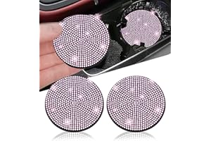 NBTEPEM 2pcs Bling Car Cup Holder Coaster, 2.75 inch Anti-Slip Shockproof Universal Fashion Car Coasters Insert Bling Crystal Rhinestone Automotive Interior Accessories for Women (2 pcs, Pink)