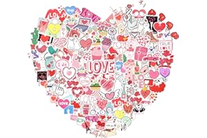 CRYMOW 100 PCS Valentine's Day Stickers Love Stickers Decor for Water Bottles Laptops Gift Cards Phones Waterproof Vinyl Heart Sticker Pack Vday Party Favors Romantic Sticker Decals Bulk for Adults Teen Kids