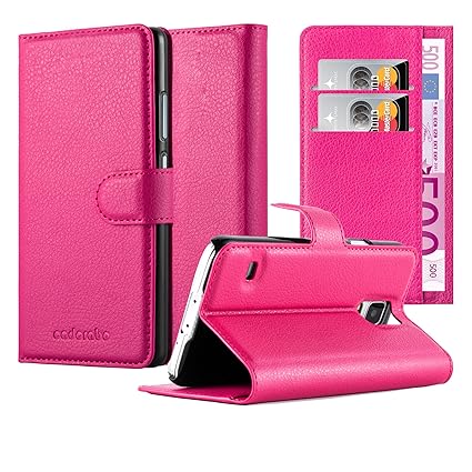 Cadorabo Hülle für Samsung Galaxy S5 / S5 NEO - Hülle in Cherry PINK – Handyhülle mit Kartenfach und Standfunktion - Case Cov