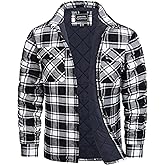 CRYSULLY Men's Flannel Shirt Jacket Cotton Quilted Lined Button Down Plaid Shirt Jacket Winter Warm Heavyweight Shackets