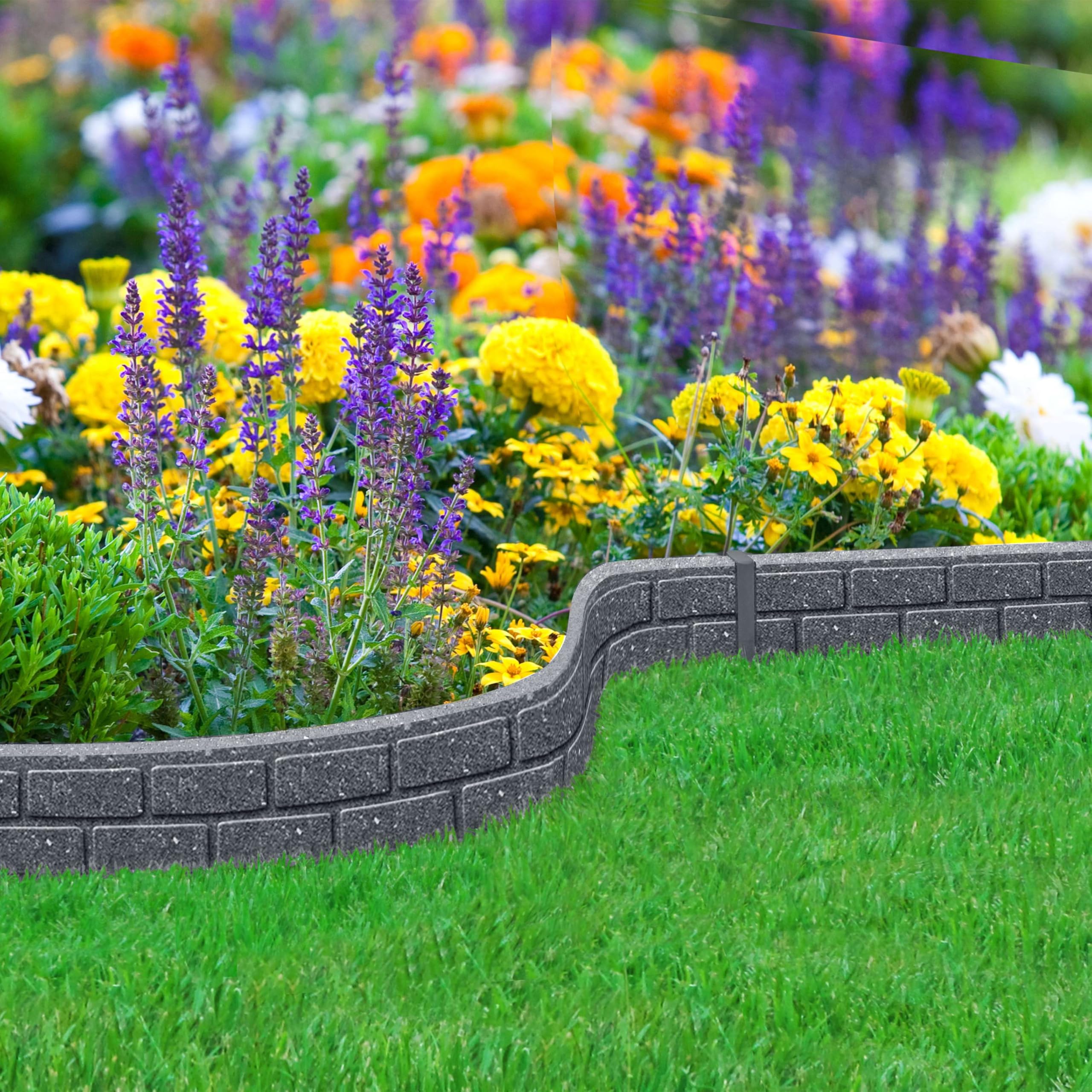 Nicoman Ultra Curve EZ Brick Effect Border Eco-Friendly Garden Edging,Recycled Rubber Tyre for Garden, Path & Patio 9cm High 120cm (4ft) Long, Grey, Pack of 2