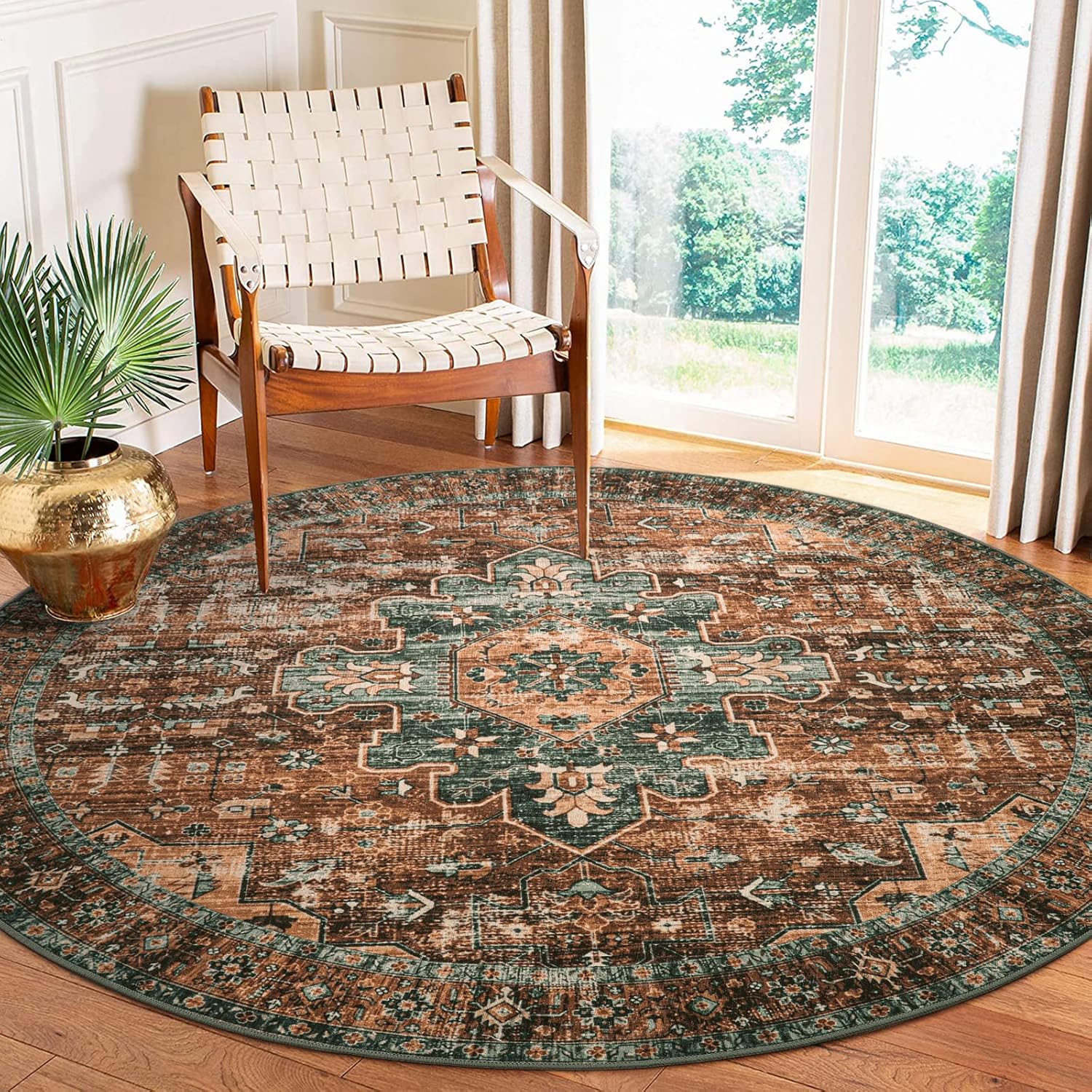 Rugs, Pads & Protectors - Moynesa Ultra-Thin Washable Round Rug - 6ft Large Dining Room Round Area Rug, Vintage Living Room Mat Stain Resistant Office Carpet for Bedroom Mudroom Kitchen Apartment Basement Foyer