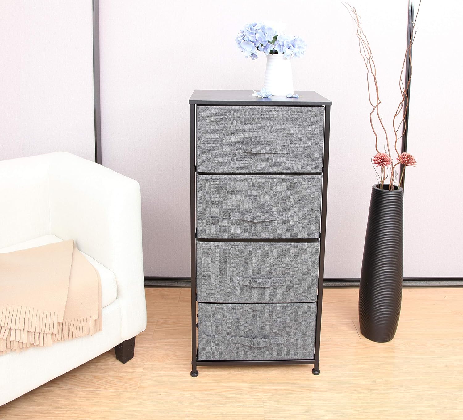 East Loft Tall 4 Drawer Dresser Storage Organizer for Closet, Nursery, Bathroom, Laundry or Bedroom Fabric Drawers, Solid Wood Top, Durable Steel Frame Charcoal : Baby