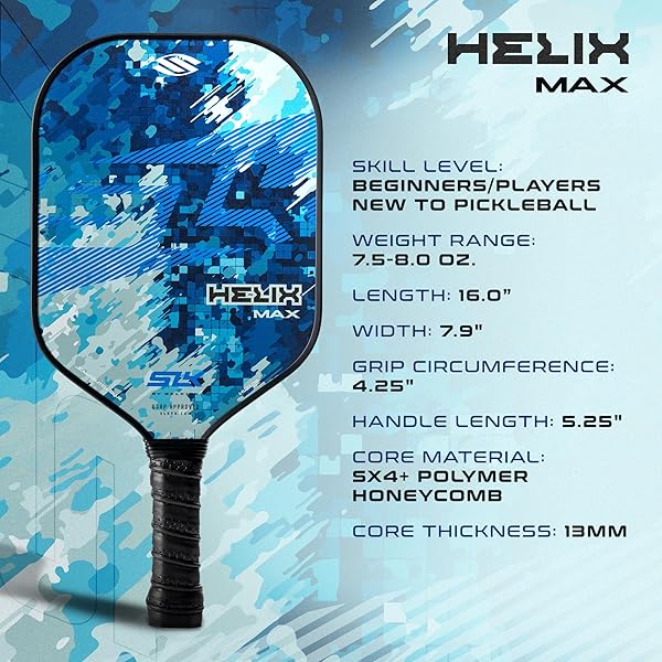 SELKIRK SPORT SLK HELIX PRO PICKLEBALL PADDLE | THERMOFORMED CARBON FIBER CORE PICKLEBALL PADDLES WITH CARBON FIBER & FIBERGLASS HYBRID FACE | UNMATCHED CONTROL | CAMO GLITCH