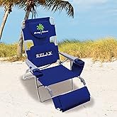 Tommy Bahama 4-Position Face-Opening Read Through Lounger with Ottoman, Portable Folding Beach Chair, Navy