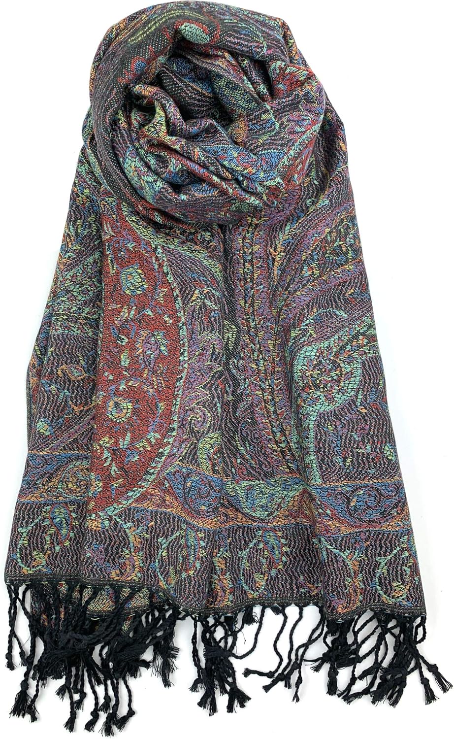 Plum Feathers Tapestry Ethnic Paisley Pattern Pashmina Scarf (Black Multi Tapestry) at  Women’s Clothing store