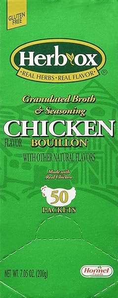 HERB-OX HORMEL HERB OX CHICKEN BOUILLON 50 PACKETS.