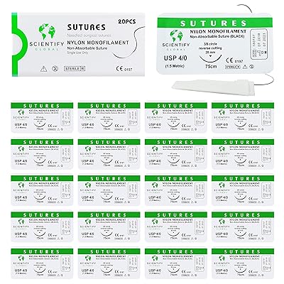 Sterile Suture Thread with Needle &ndash; Pack of 20 for Medical, Dental, Veterinary, Nursing Student Suturing Skills Practice Kit and Suture Pad - Sutures with Threads Attached to Needles - by Scientify