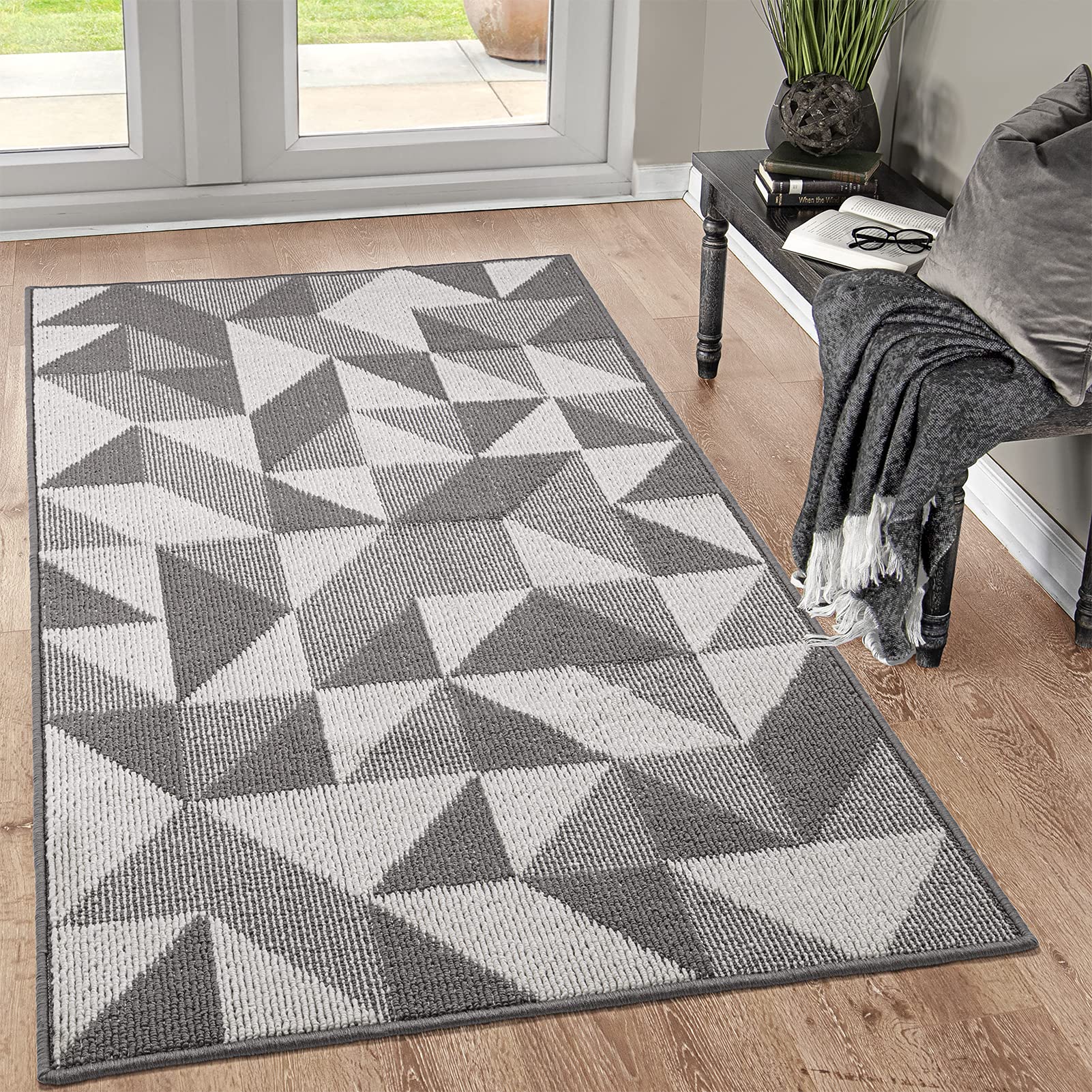 Photo 1 of Indoor Doormat 36"x 59", Absorbent Front Back Door Mat, Rubber Backing Non Slip Floor Mats Inside Mud Dirt Trapper Outside Entrance Front Door Rug Carpet, Machine Washable Low Profile - Grey Geome