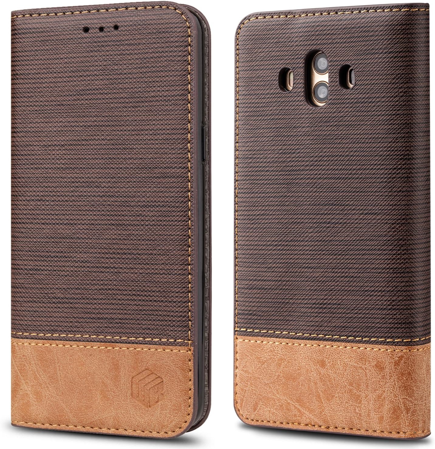 for Huawei Mate 10 Case,WenBelle [Blazers Series] Stand Feature,Double Layer Shock Absorbing Premium Soft PU Color Matching Leather Wallet Cover Flip Cases for Huawei Mate 10 (Brown)