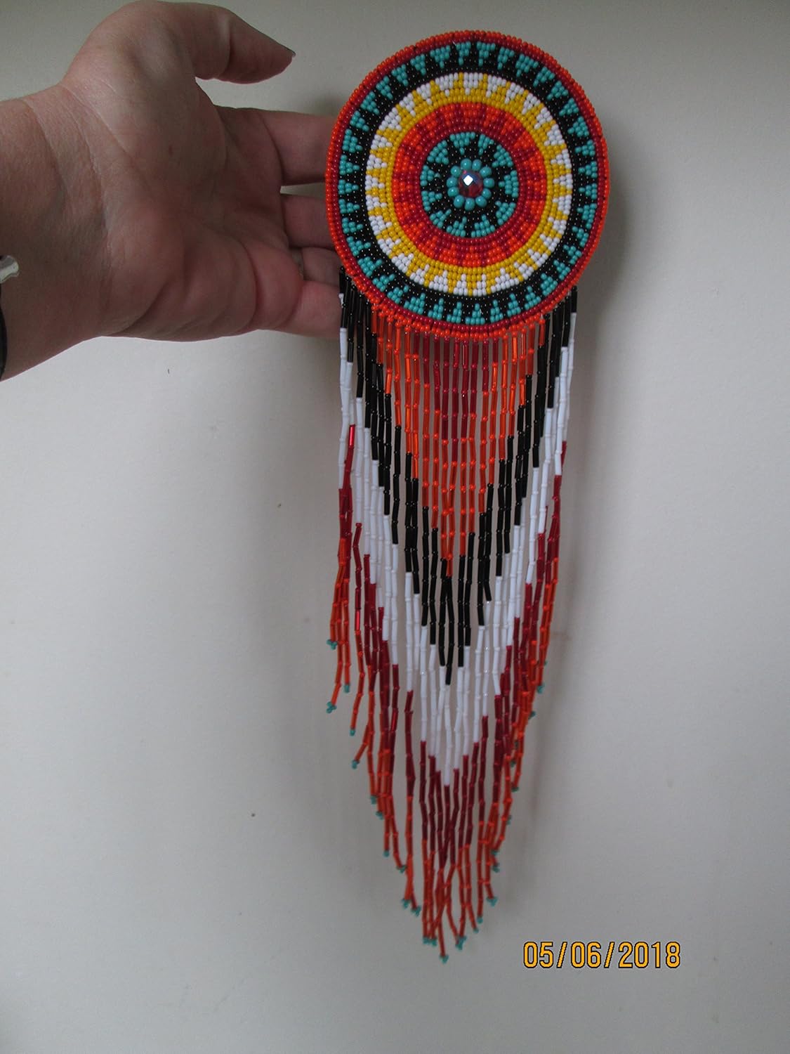 Amazon Com Hand Beaded Rosette Round Turquoise Orange Yellow Disc
