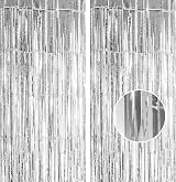 YAAVAAW Glitter Silver Tinsel Curtain 2 Pack 8.3ft Door Backdrop 3.2x8.3ft