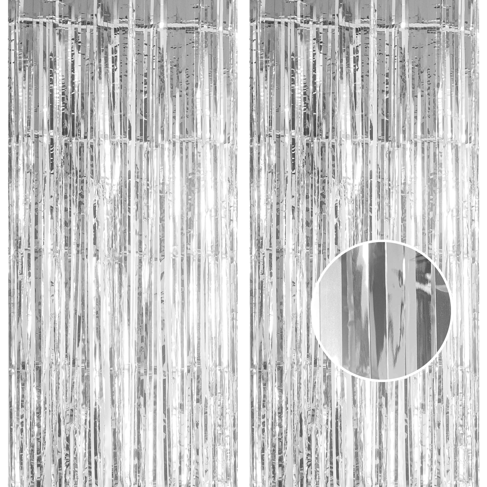2pcs 3.2 x 8.3ft Glitter Sliver Tinsel Curtain Foil Curtain Decorations Metallic Tinsel Door Hanging Foil Flow Silk Streamers Photo Backdrop Decoration for Christmas Graduation Disco Wall Streamers