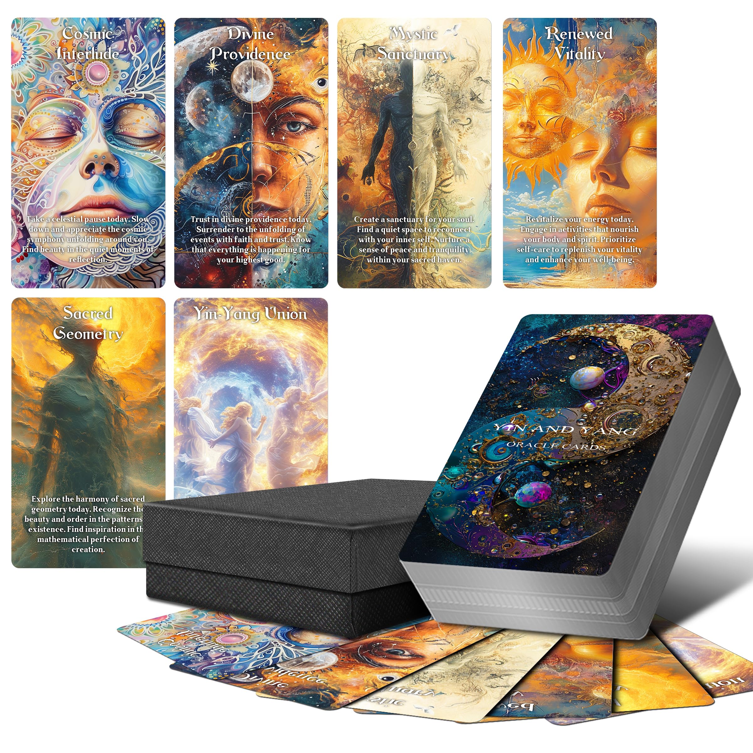 Photo 1 of ZZBUY Yin and Yang Oracle Cards, 68 Karma Connection Oracle Deck for Beginner with Meanings on Them, Evaluate Emotions, Relationships, Career, Health, Life (Black)