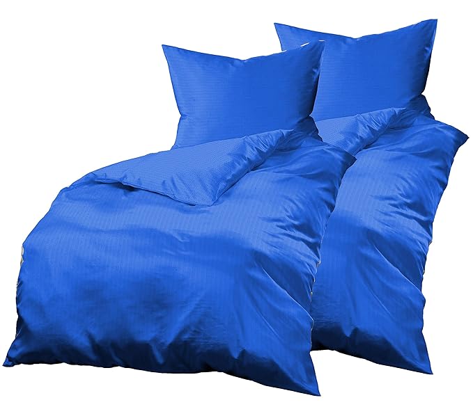 Gerald Wittmann 4 TLG. Microfaser Seersucker Bettwäsche, Uni Blau, 2X 140x200 cm + 2X 70x90 cm