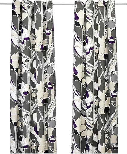 Ikea Curtains 2 Panels 57x98 Eyelet Heading Gray Purple Floral