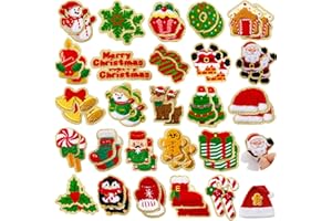 FOGWOWO 50 Pcs Red Green Christmas Patches Stickers Chenille Patches Self Adhesive Embroidered Winter Christmas Tree Snowman Snowflake Penguin Stick on Patch for Backpacks Hats Bags Sweaters Stockings