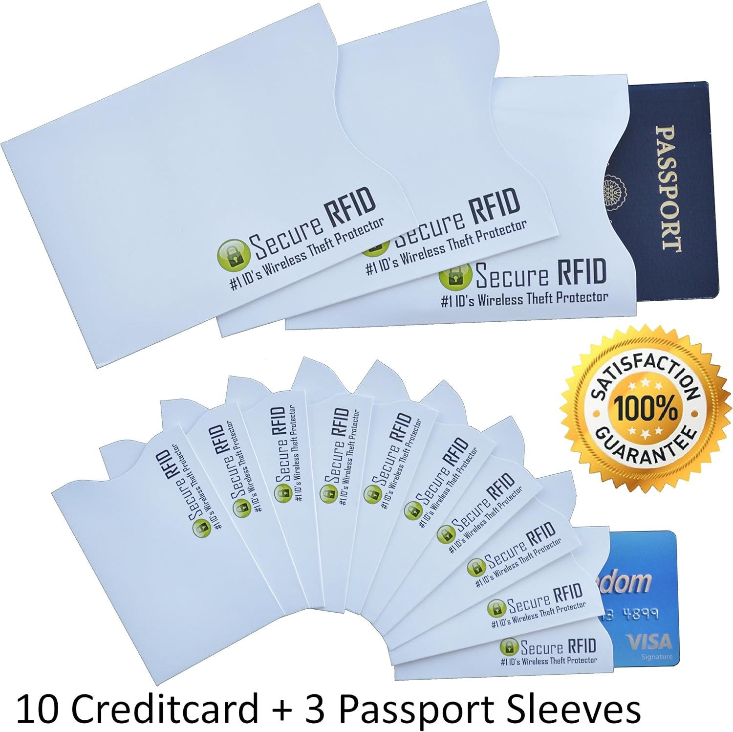 RFID Blocking Sleeves for Credit Cards ID & Passports(10 Credit Card & 3 Passport