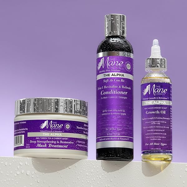 THE MANE CHOICE THE ALPHA HAIR MASK, GREEN TEA & CARROT MASK TREATMENT, 12 OZ, DEEP MOISTURIZING & RESTORATIVE, ANTI FRIZZ, HELPS RESTORE DRY, DAMAGED HAIR, PARABEN & SULFATE FREE