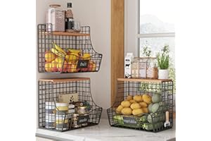 UMDONX 3 Pack Fruit Storage Basket Kitchen Vegetables Organizer Rack 2 Tier, Countertop Fruits Bowl with 5 Banana Hangers, Ha