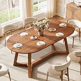 TRIBEWOOD 63" Solid Wood Oval Dining Table, Farmhouse Kitchen Table for 4-6 People, Rusitc Wood Dinner Table with Sturdy Base for Living Room, Dining Room, Apartment (Warm Brown)