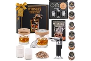 YOUR DREAM PARTY SHOP Whiskey Smoker Kit with Torch – 6 Wood Chip Flavors & 2 Glasses – Cocktail Smoker Infuser Set for Old Fashioned and Bourbon– Birthday Gifts for Men, Dad, Husband and Boyfriend(Butane Not Included)