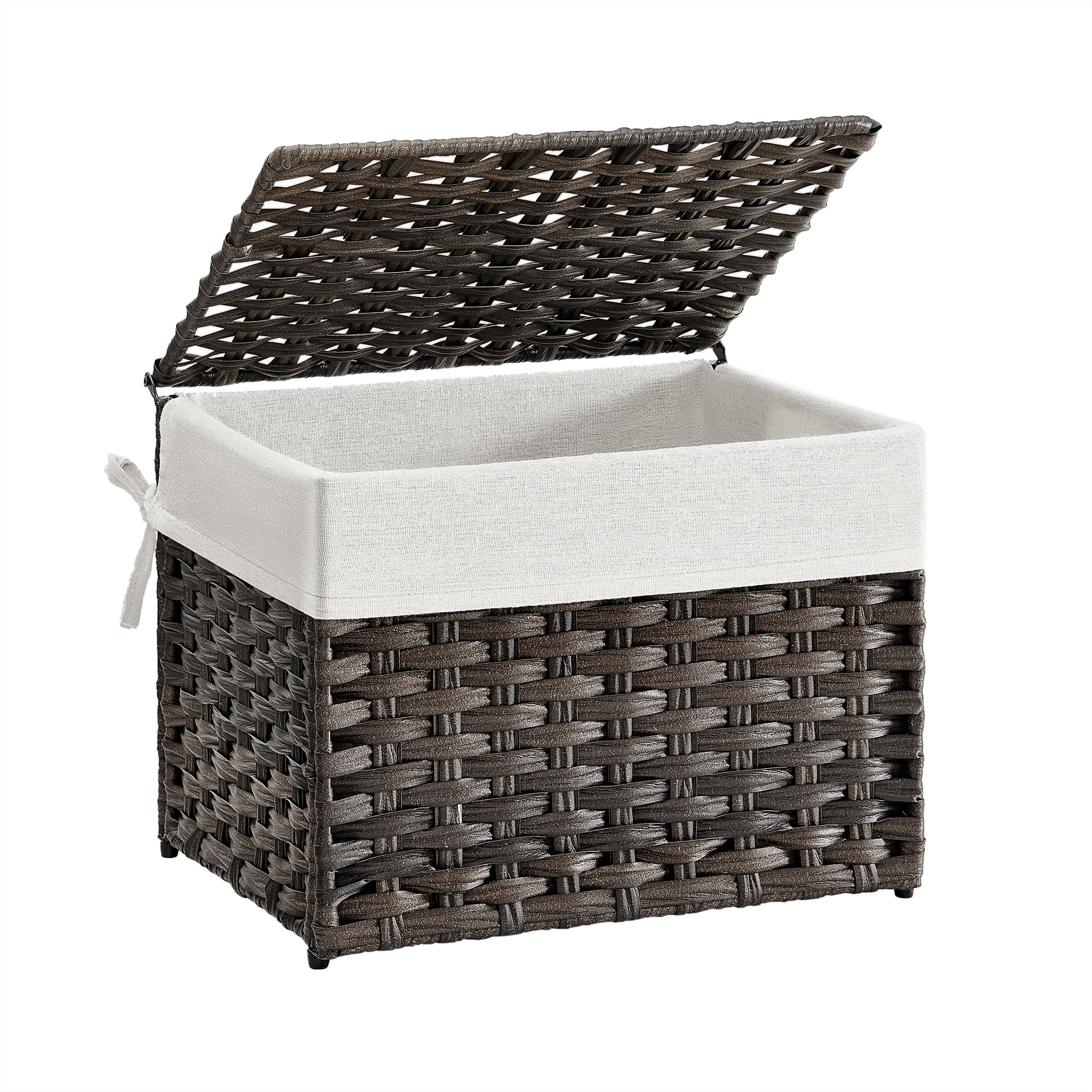 SONGMICS Storage Basket with Lid, Woven Blanket Storage Bin with Handles, Foldable, Removable Liner, Metal Frame, for Bedroom, Laundry Room, 9.2 Gallons (35 L), Brown URST040K01 Image