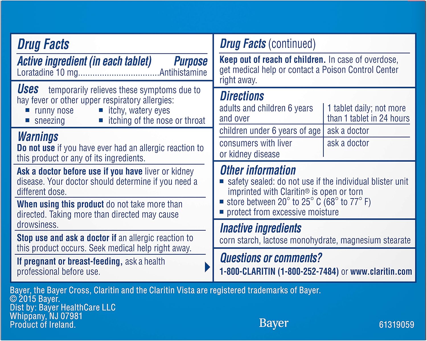 Claritin 24 Hour Allergy, Non-Drowsy, Tablets, 10 ct: Health & Personal Care