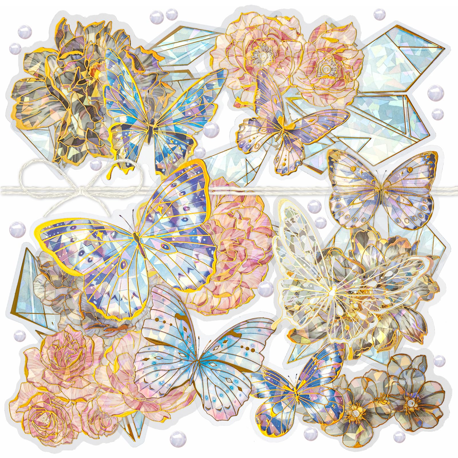 3 Packs Scrapbook Laser Butterfly Sticker Golden Holographic Stickers Shiny Dazzling Floral Decal for Card Making Daily Planner Journals Arts and Crafts (Fantasy)