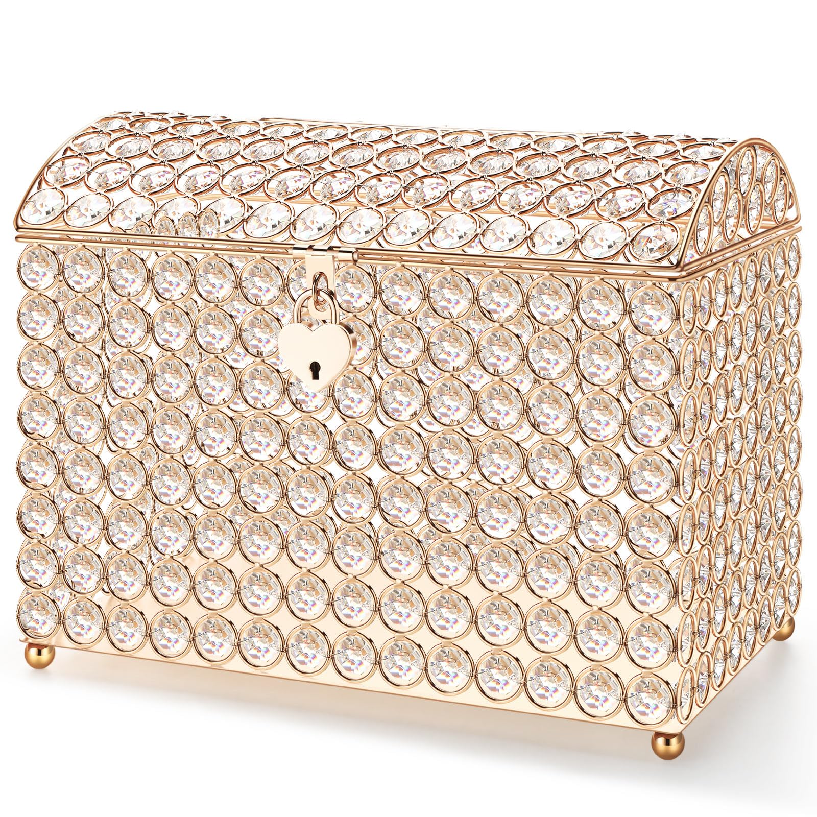 Photo 1 of Nitial Crystal Wedding Card Box with Heart Lock 11in Wedding Money Box Treasure Chest Gold Bead Card Receiving Memory Storage for Reception Brithday Graduation Baby Shower Party (Elegant Style)
