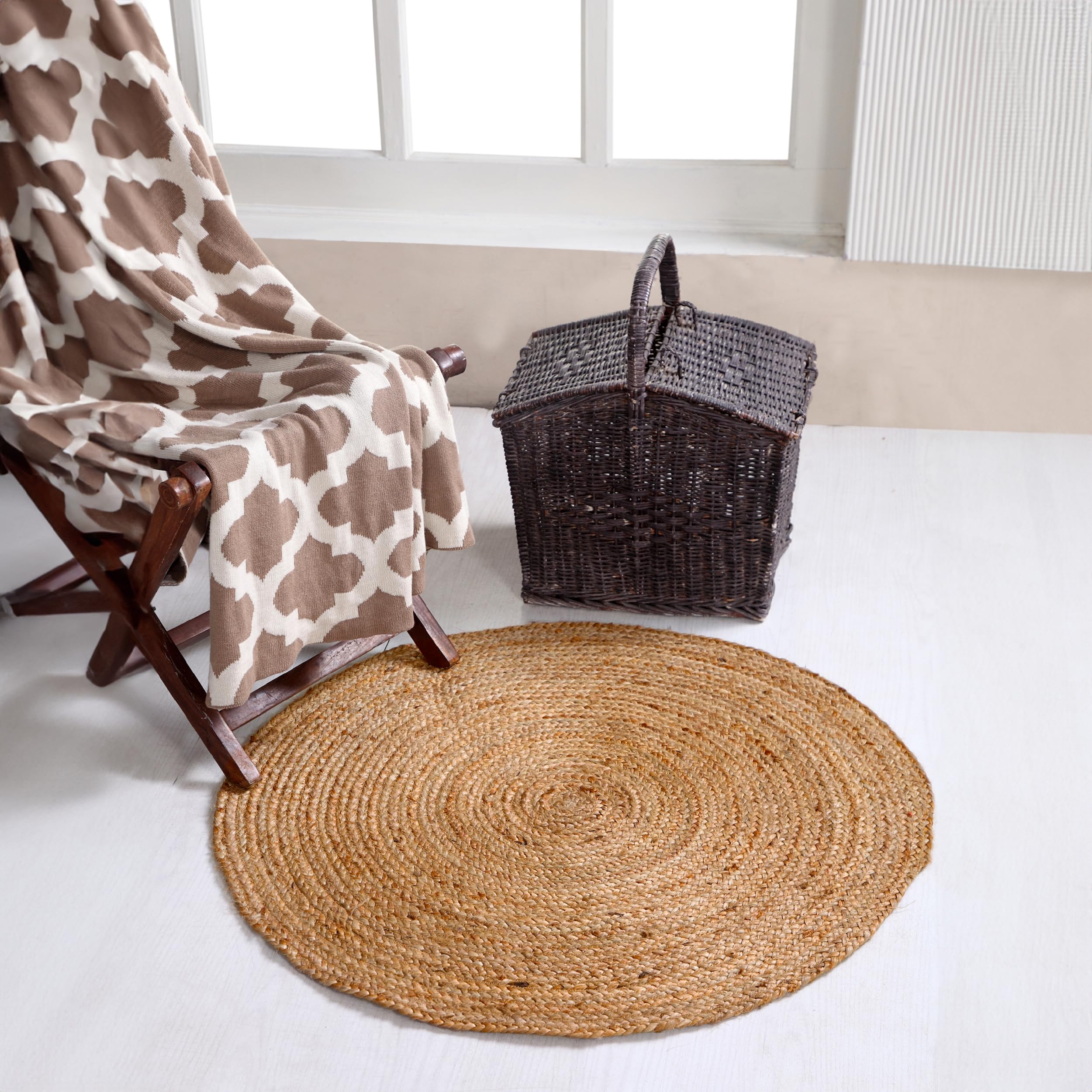 Second Nature Online - DHAKA Jute Area Rug | 100% Natural Fiber | Hand Woven | Ethical Trade | Eco-Friendly (Round - Diameter 90 cm)