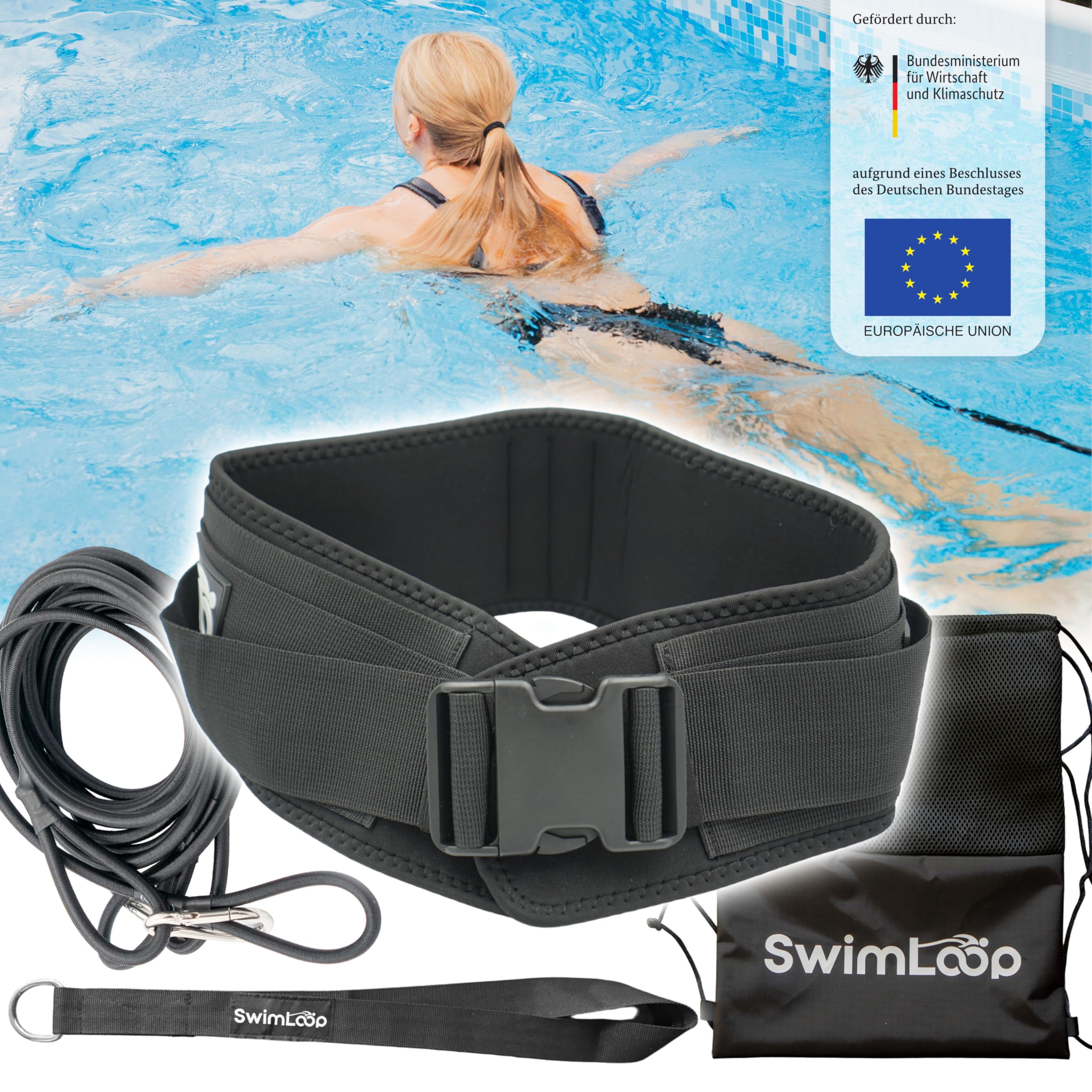 SwimLoop Swimming Belt - Top Swimming Trainer for Home, Resistance Training, Stationary Swimming, Swimming Band as an Alternative to Countercurrent System