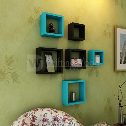 Driftingwood Nesting Square Wall Shelf For Living Room Set Of 6 Wall Sleeves Black And Sky Blue Amazon In Electronics