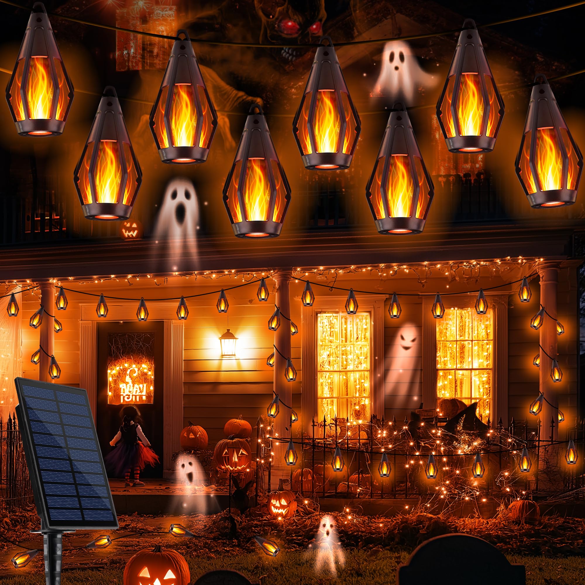 Photo 1 of Solar Flame String Lights - 42ft 15 LED Lights Outdoor Solar String Lights for Garden Patio Halloween Decoration (Warm White, 42ft)
