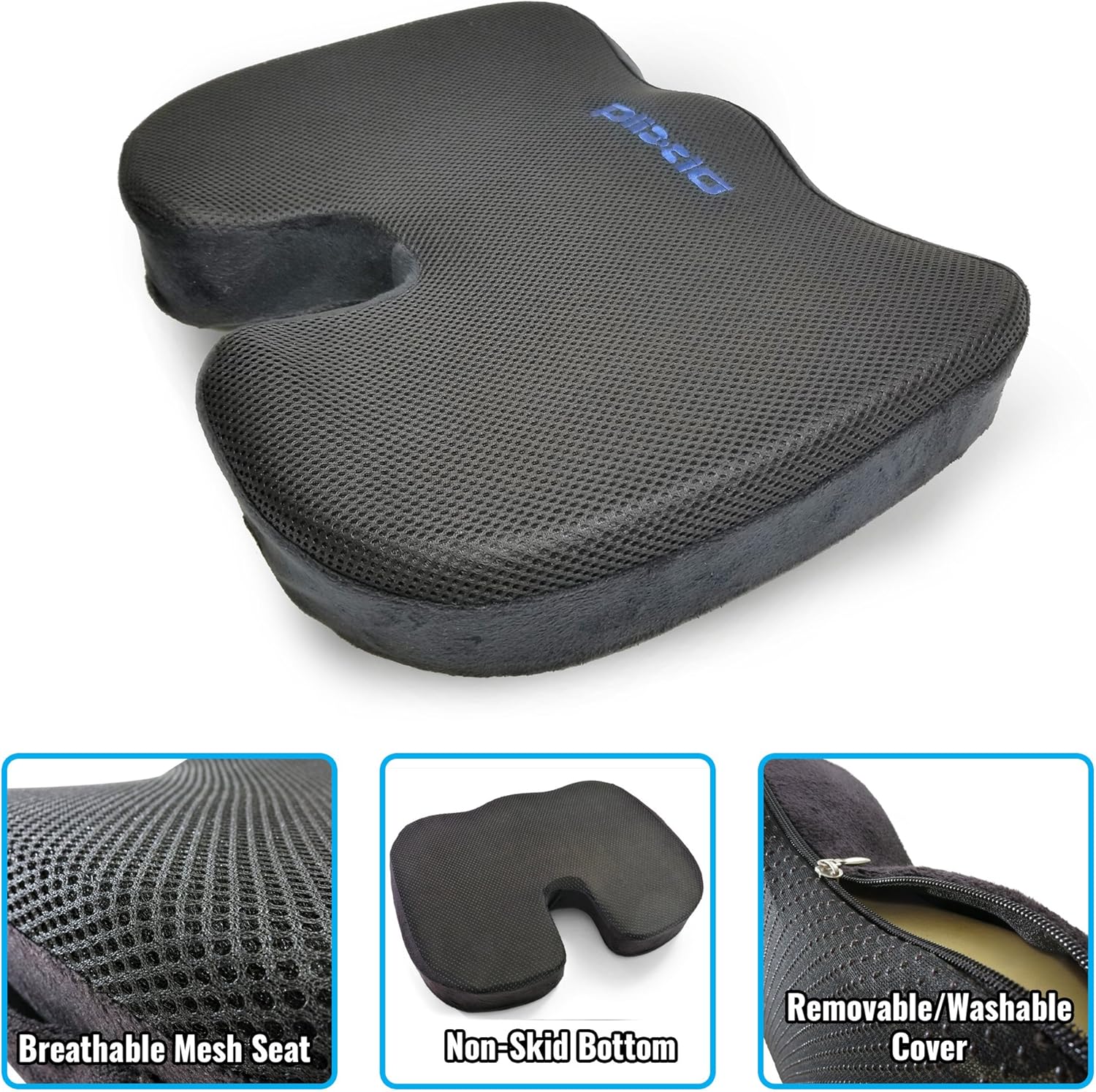 Plixio Gel Seat Cushion Memory Foam Chair Pillow with Cooling Gel for Sciatica, Coccyx, Back & Tailbone Pain Relief - Orthopedic Chair Pad for Support in Office Desk Chair, Car, Wheelchair & Airplane: Home & Kitchen