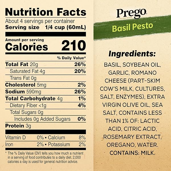 PREGO BASIL PESTO SAUCE, 8 OZ JAR