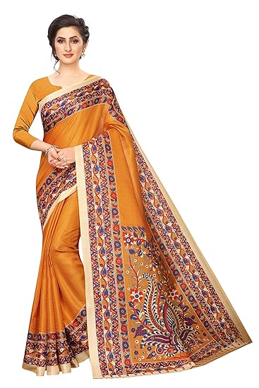 Hasti Womens Khadi Silk Saree With Blouse Piece(Mustard)