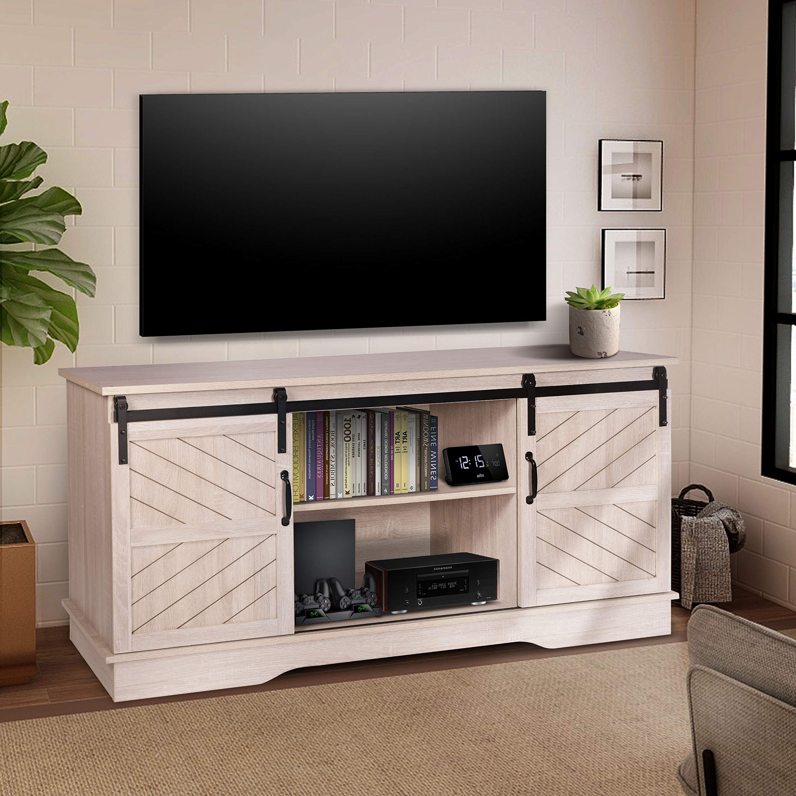 Buy 58" Modern Farmhouse Wood TV Stand with Sliding Barn Door,Media