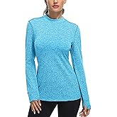 Fulbelle Womens Thermal Fleece Mock Neck Long Sleeve Running Shirts, Thumbholes Cold Weather Base Layer