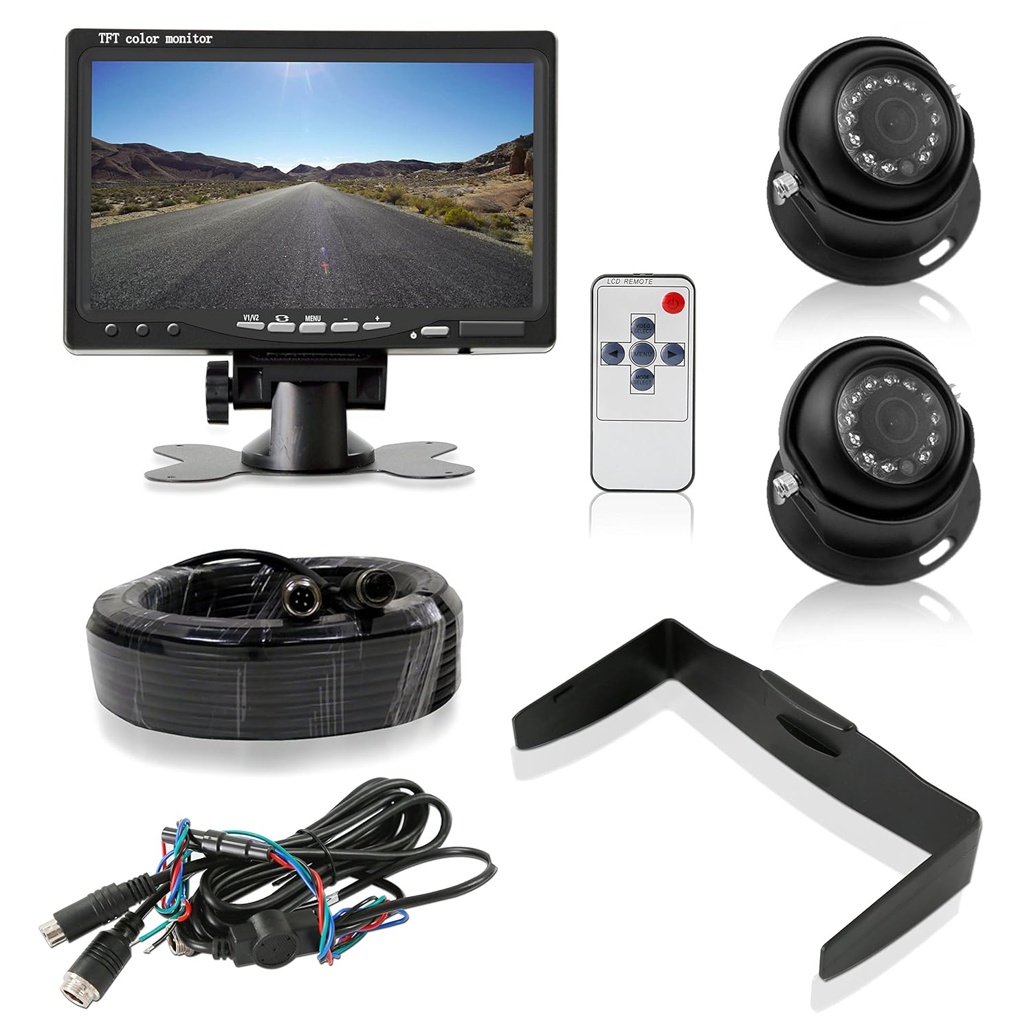 Pyle Backup Camera System with 2 Weatherproof Cams & 7” Rear View Dash Mount Monitor - Night Vision, Full Color Video Security for Truck, Van, Vehicle