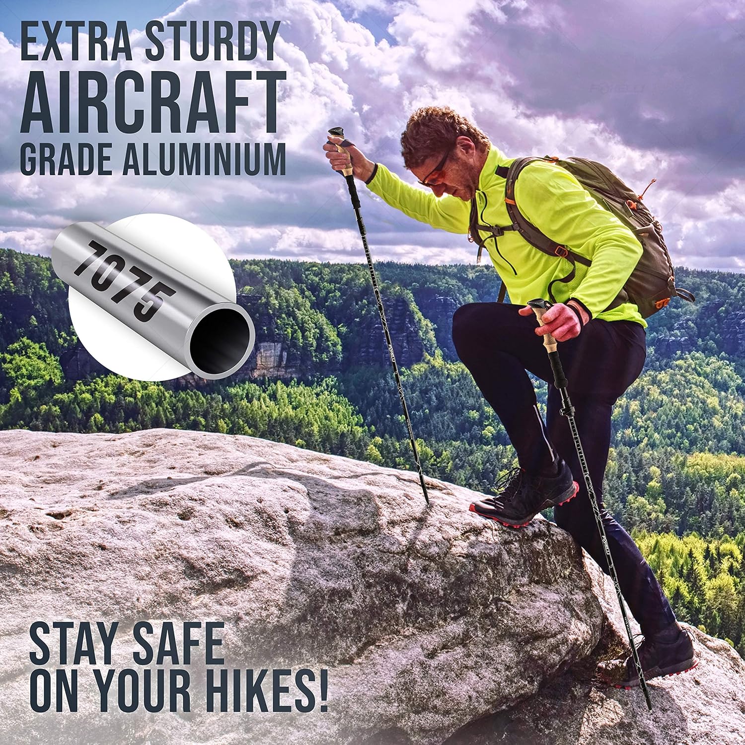 Foxelli Folding Trekking Poles – Ultra Compact, Lightweight & Durable Aluminum 7075 Collapsible Hiking Poles with Natural Cork Grips, Quick Locks, 4 Season All Terrain Accessories & Carrying Bag : Sports & Outdoors