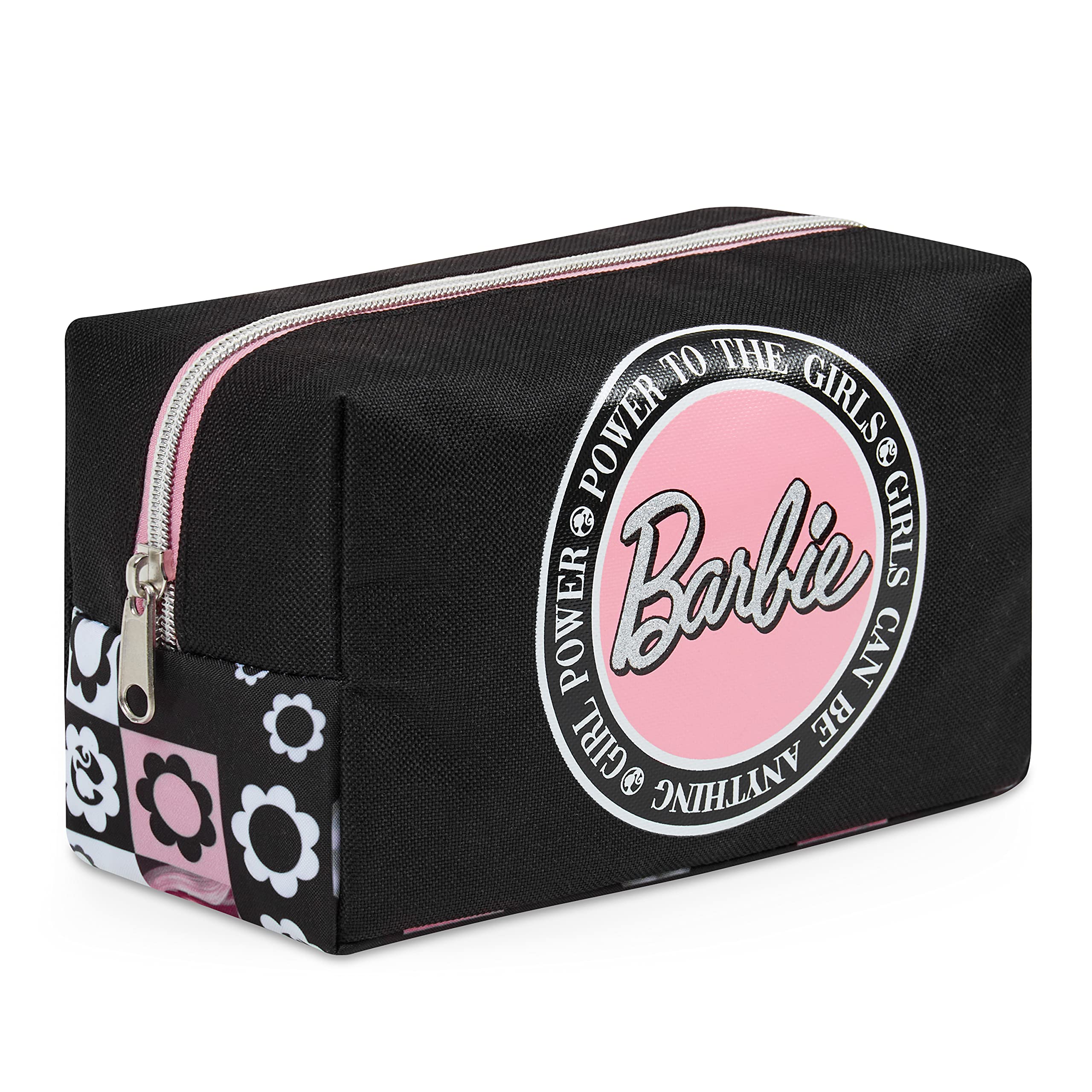 Barbie Makeup Bag for Women Teens Girls Black/Pink Toiletry Bag Large Zipped Compartment Travel Accessories Cosmetic Bags Barbie Gifts for Women