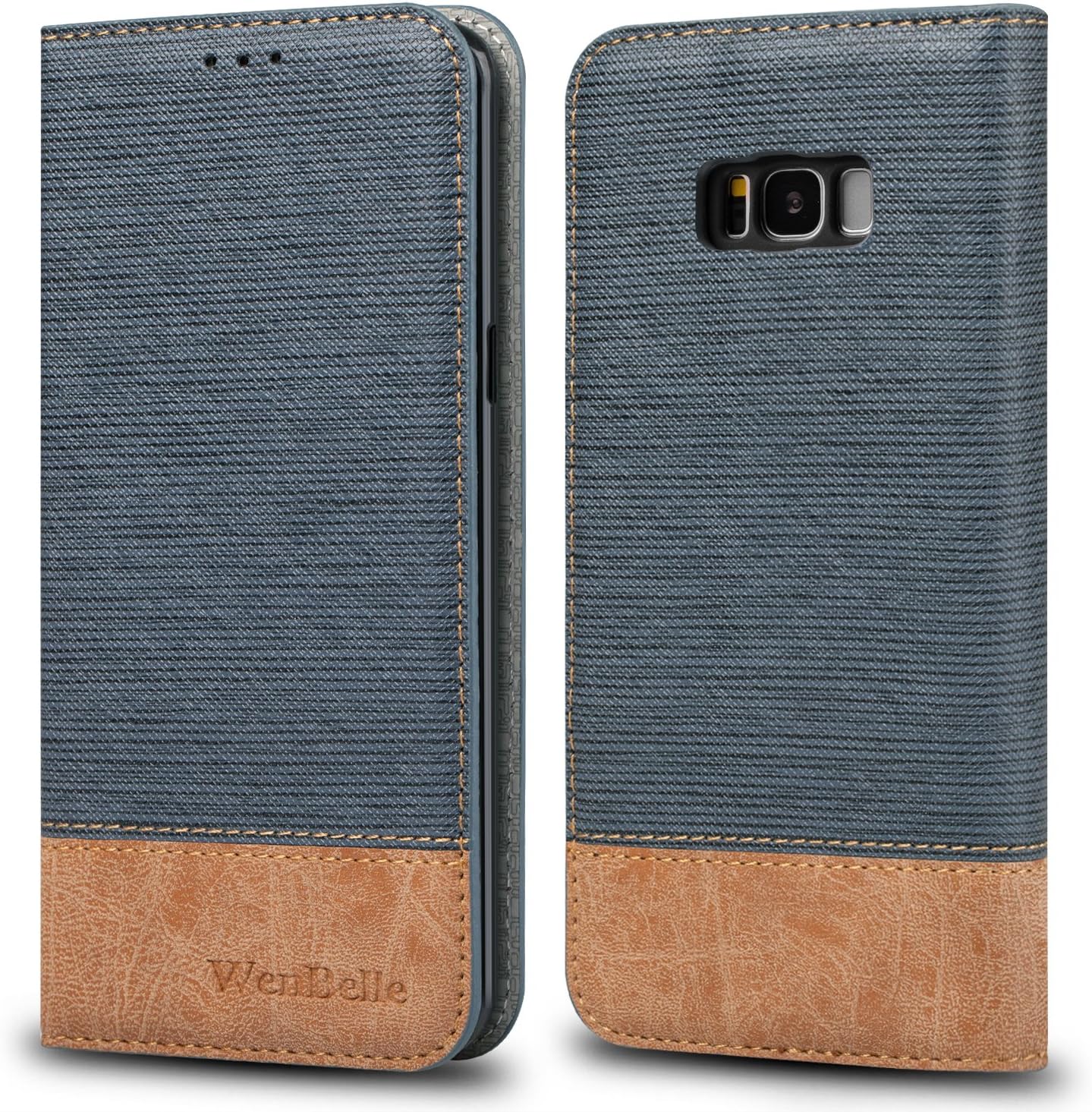 WenBelle for Galaxy S8 Plus Case, [Blazers Series] Stand Feature,Double Layer Shock Absorbing Premium Soft PU Color Matching Leather Wallet Cover Flip Cases for Samsung Galaxy S8 Plus 6.2 inch (Blue)