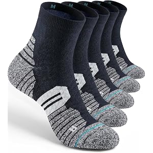 Kivvo Men's 5 Pack Quarter Running Socks with Arch Support, Shoe Size 6-10 | Cushioned Comfort, Combed Cotton, Moisture Wicki